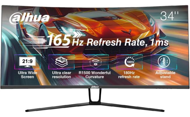 Dahua LM34-E330C Gaming Curved Monitor, 34" WQHD VA Display, 165Hz Refresh Rate, 1ms (MPRT) Response Time, 1500R Curvature, Adaptive-Sync Technology, 21 9 Aspect Ratio, Black