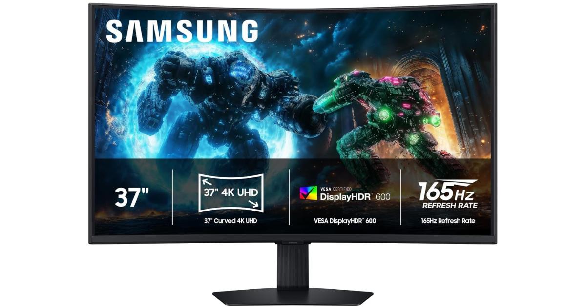 Samsung Odyssey G7 G75F مقاس 37 بوصة منحني 1000R 4K WUHD فائق العرض 165 هرتز 1 مللي ثانية HDR 600 FreeSync Premium Pro مع HDMI 2.1 وحامل قابل للتعديل