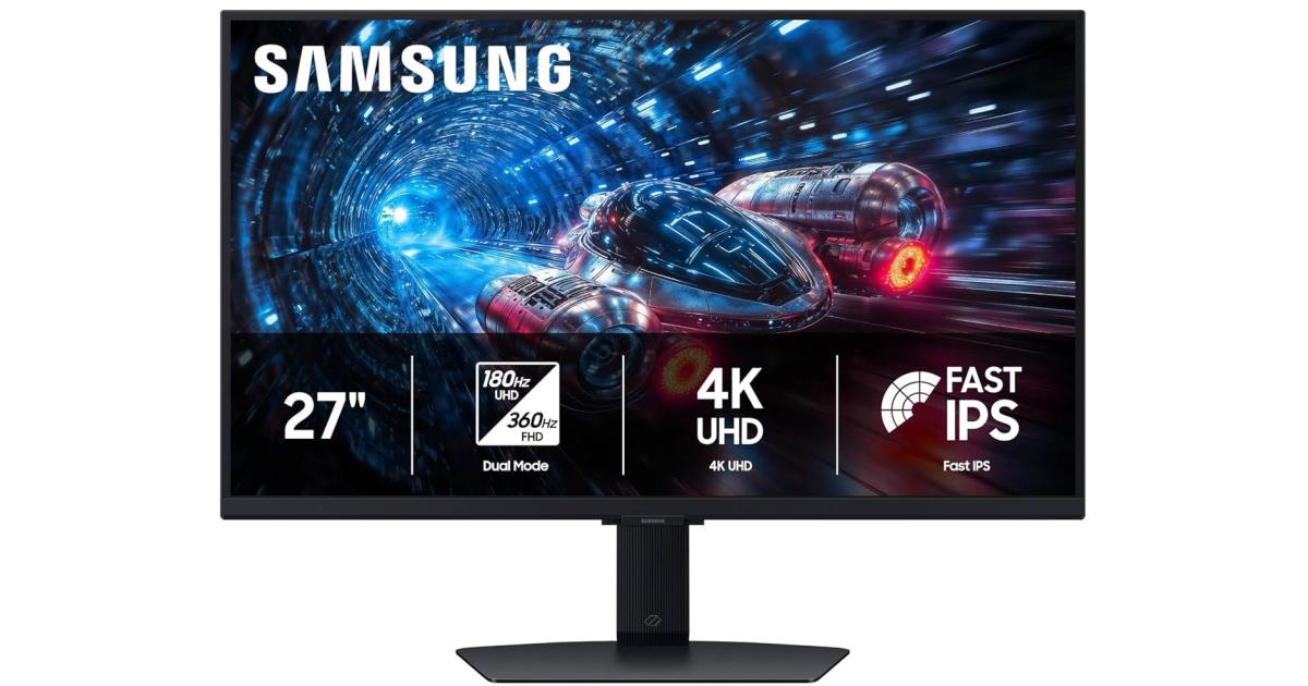 SAMSUNG Odyssey G7 G70F 27 بوصة وضع IPS سريع ثنائي (4K 180 هرتز أو FHD 360 هرتز) 1 مللي ثانية HDR10 + وضع حماية العين بدون وميض G-SYNC متوافق مع حامل Ajdustable مع HDMI 2.1 ومنفذ العرض