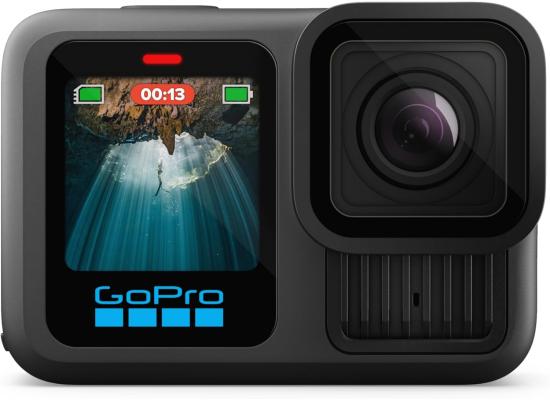 GoPro Hero13 Action Camera, 5.3K Professional Video, 27.6MP Active Pixels, 3 Microphones, Stereo Audio, Rugged + Waterproof, BLE 5.3, USB-C, Removable 1900mAh Enduro Battery, Black