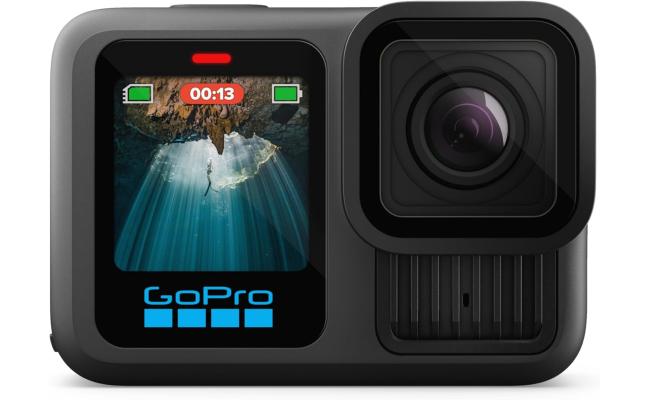 GoPro Hero13 Action Camera, 5.3K Professional Video, 27.6MP Active Pixels, 3 Microphones, Stereo Audio, Rugged + Waterproof, BLE 5.3, USB-C, Removable 1900mAh Enduro Battery, Black