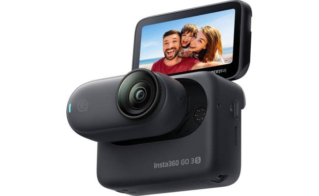 Insta360 GO 3s Camera, Up to 4K Video Resolution, 120Mbps Max Video Bitrate, 128GB Storage, Action Pod, Auto Stabilization, with Apple FindMy, Magnet Pendant, Clip, Midnight , Black