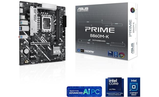 ASUS Prime B860M-K LGA 1851 Micro-ATX Motherboard LGA 1851 Micro-ATX Motherboard, Intel B860 Chipset, 2x DIMM DDR5 Slots, Up to 128GB Max Memory, 1x PCIe 4.0 x16 Slot, 2x M.2 Slots