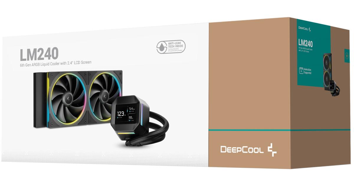 DeepCool LM240 ARGB مبرد سائل 240 مم 2.4 بوصة شاشة IPS مخصصة بالكامل تدعم MP4 Gen 6 مضخة مياه 3400 دورة في الدقيقة مضادة للتسرب لـ AMD وIntel - أسود