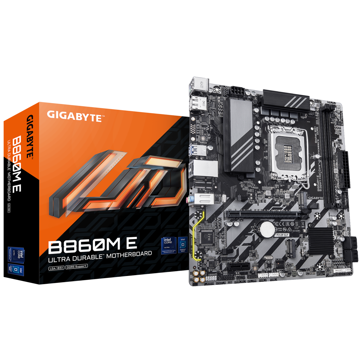GIGABYTE B860M-E LGA 1851 M-ATX Motherboard, Intel B860 Chipset, 2x DIMM DDR5 Slots, Up to 128GB Max Memory, 1x PCIe 5.0 x16, 2x M.2 Slots