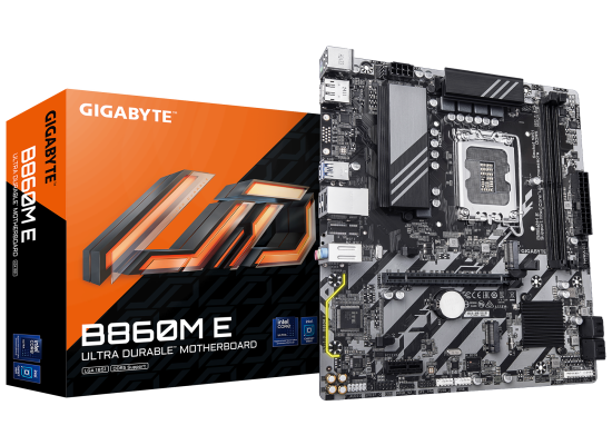 GIGABYTE B860M-E LGA 1851 M-ATX Motherboard, Intel B860 Chipset, 2x DIMM DDR5 Slots, Up to 128GB Max Memory, 1x PCIe 5.0 x16, 2x M.2 Slots