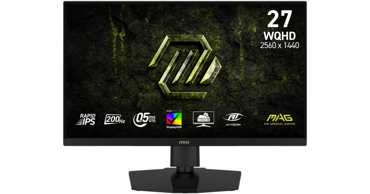 MSI MAG 274QPF E20 27 بوصة Rapid IPS 2K 200 هرتز 0.5 مللي ثانية HDR 400 AMD FreeSync™ Premium AI Vision حامل قابل للتعديل مع 2x HDMI وDisplayPort وUSB C - أسود