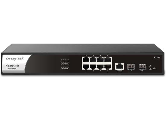 Draytek VigorSwitch P2100 8-Port Gigabit PoE Layer 2+ Managed Switch | 2 SFP Uplink Ports | Rack Mountable | Business Class