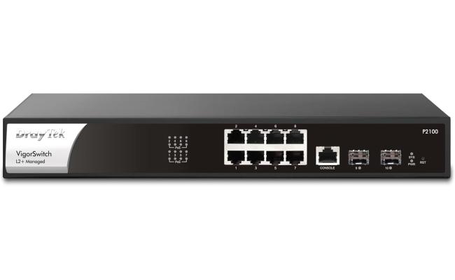 Draytek VigorSwitch P2100 8-Port Gigabit PoE Layer 2+ Managed Switch | 2 SFP Uplink Ports | Rack Mountable | Business Class