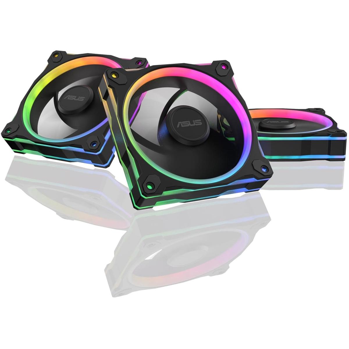 ASUS Prime MR120 aRGB Fan, 1600 RPM Fan Speed, 58 CFM Fan Airflow, Standard Blade, Dual-Sided Lighting, Sleeve Bearing, Triple Pack, Black