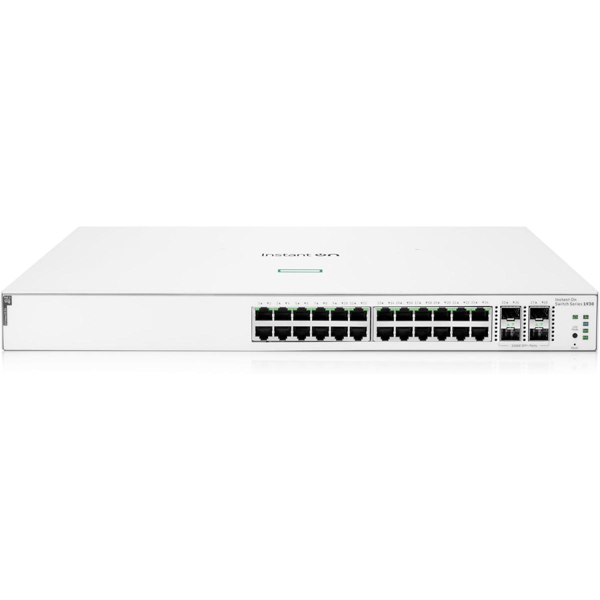 HPE Aruba Networking Instant On Switch Series 1930 24-Port Gb Smart-Managed Layer 2+ Ethernet Switch with PoE | 24x 1G | 4X SFP+ | 24x CL4 PoE 195W