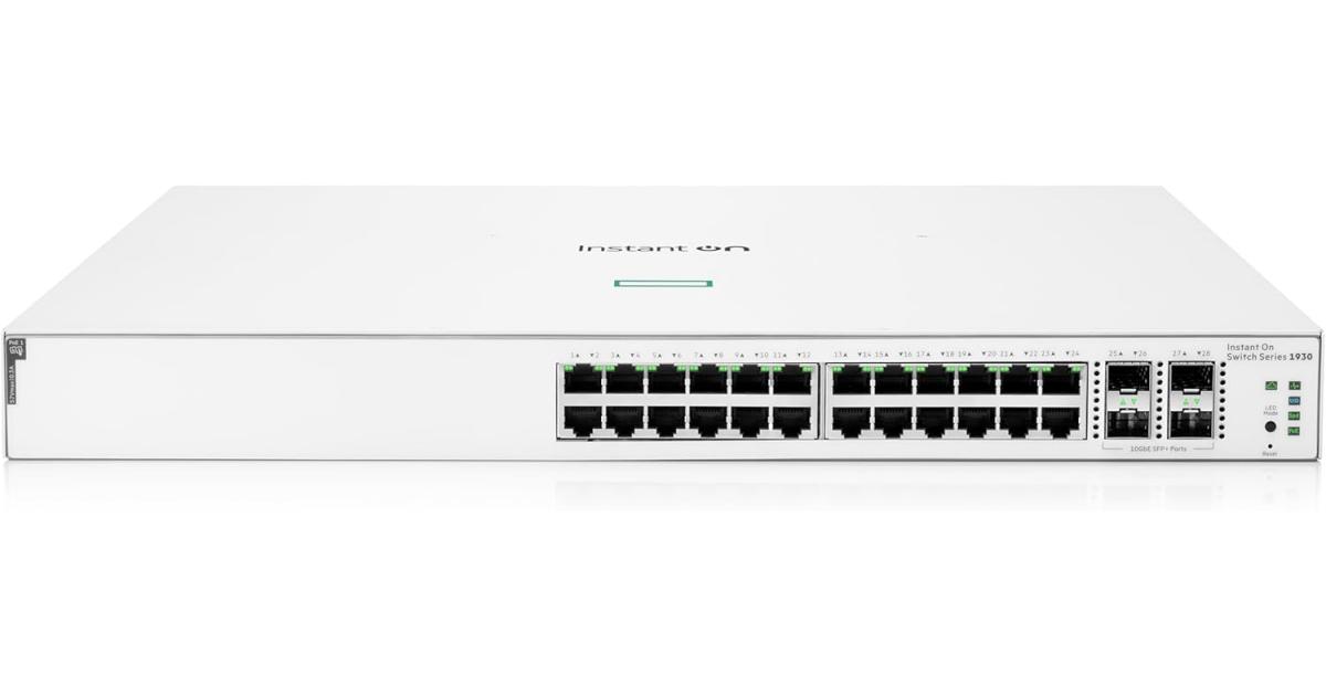 HPE Aruba Networking Instant On Switch Series 1930 24-Port Gb الطبقة المُدارة الذكية 2+ محول إيثرنت مع PoE | 24x1G | 4X SFP+ | 24x CL4 PoE 195 وات