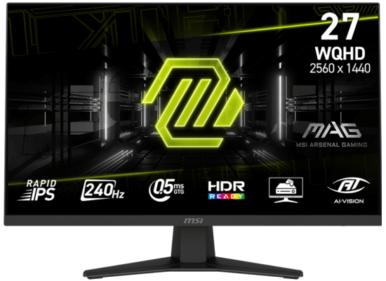 MSI MAG 274QF X24 27" Rapid IPS 2K 240Hz 0.5ms HDR Ready sRGB 130% AMD FreeSync™ Premium AI Vision & Console Mode w/ 2x HDMI & DisplayPort - Black