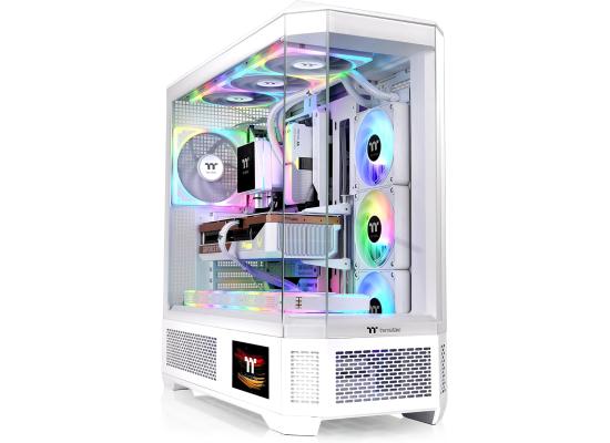 Thermaltake View 600 TG Full Tower 420mm Radiator Support Hidden Connector Support; Rotatable PCIe Slots,  Snow + Thermaltake 6.0" LCD Panel Kit Snow White