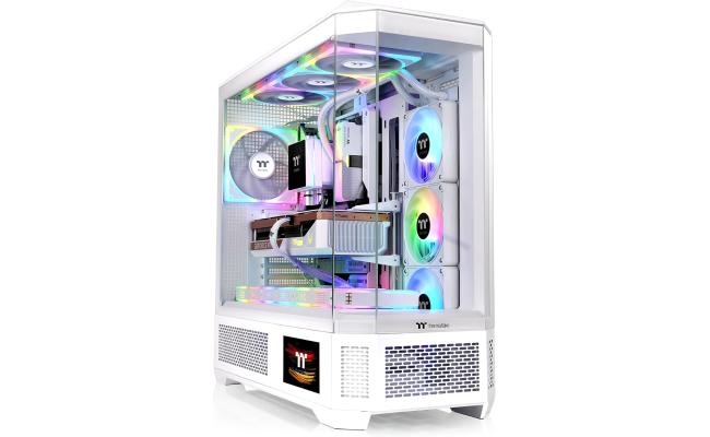Thermaltake View 600 TG Full Tower 420mm Radiator Support Hidden Connector Support; Rotatable PCIe Slots,  Snow + Thermaltake 6.0" LCD Panel Kit Snow White