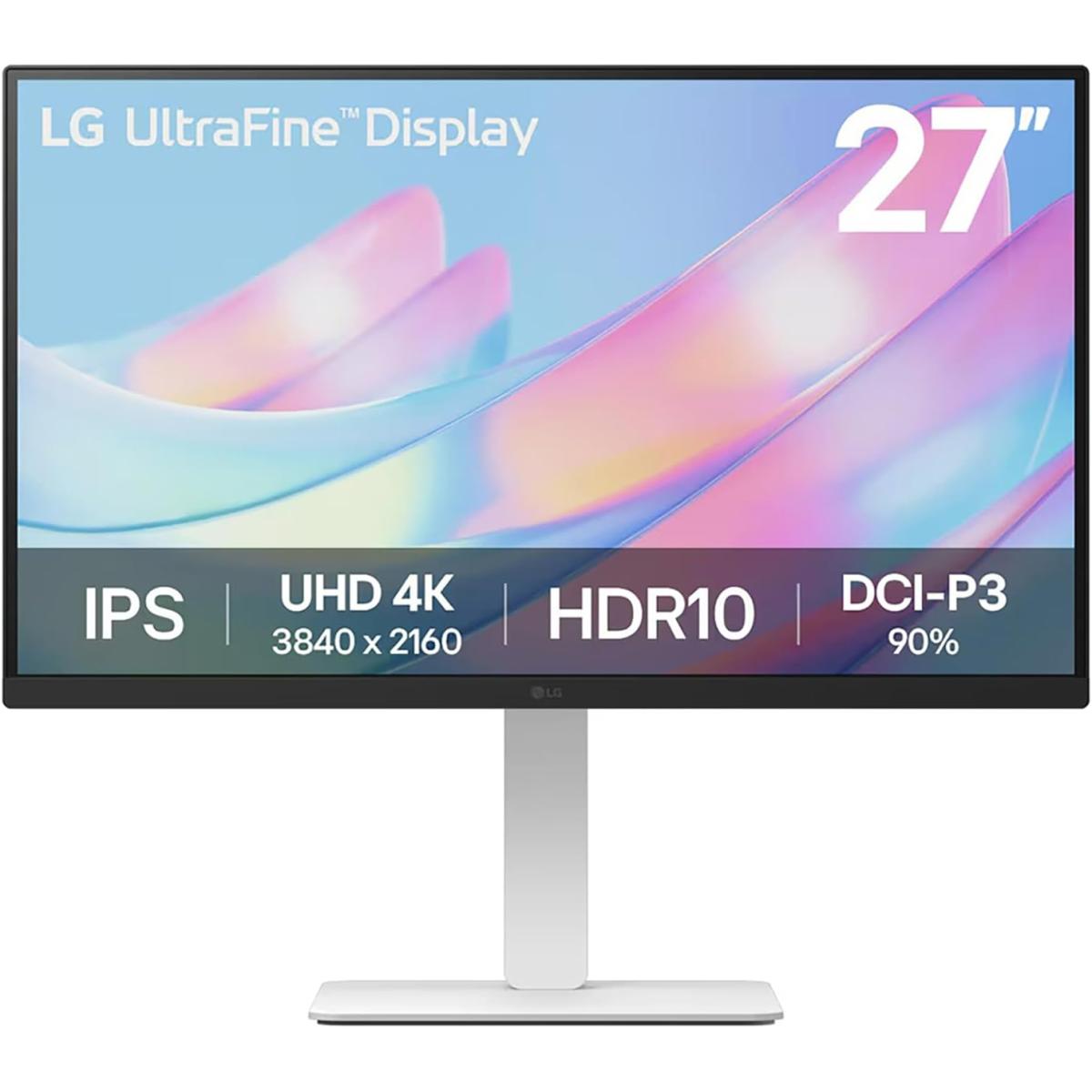 LG UltraFine 27US550 27" IPS 4K UHD HDR10 60Hz 1.07b DCI-P3 90% Color Display, Dynamic Action Sync, 3-side Virtually Borderless Adjustable Stand, White