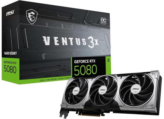 MSI GeForce RTX 5080 VENTUS 3X OC Graphics Card, 16GB GDDR7 256-Bit Memory, 2640 MHz Boost Clocks, 10752 CUDA Cores, 30 Gbps Memory Speed, PCI Express Gen 5