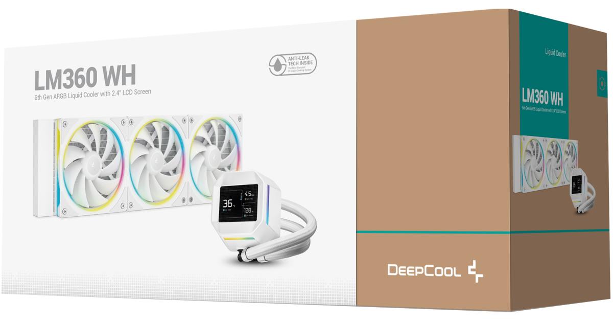 DeepCool LM360 ARGB Liquid Cooler 360mm 2.4 "IPS Display Full Custom يدعم MP4 Gen 6 مضخة مياه 3400 دورة في الدقيقة مضادة للتسرب لـ AMD وIntel - أبيض
