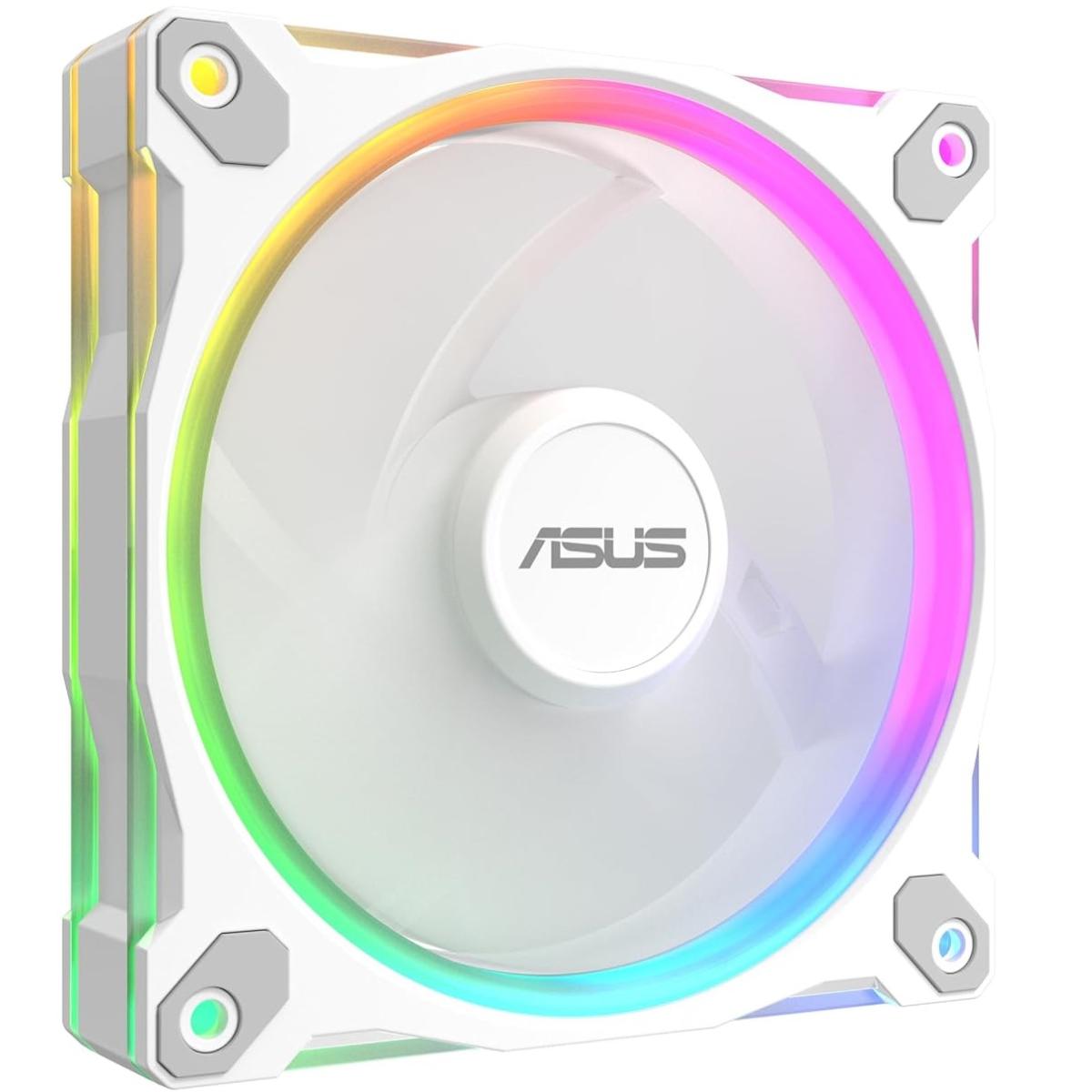 ASUS Prime MR120 aRGB Fan, 1600 RPM Fan Speed, 58 CFM Fan Airflow, Standard Blade, Dual-Sided Lighting, Sleeve Bearing, Single Pack, White