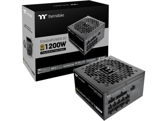 Thermaltake Toughpower GT 1200W 80 Plus Gold Certified ATX 3.1 2x Native PCIe 5.1 12V-2x6 Full Modular, Flat Cables  Japanese Main Capacitors 140mm Fan , Black