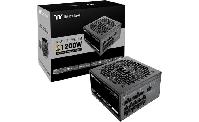 Thermaltake Toughpower GT 1200W 80 Plus Gold Certified ATX 3.1 2x Native PCIe 5.1 12V-2x6 Full Modular, Flat Cables  Japanese Main Capacitors 140mm Fan , Black