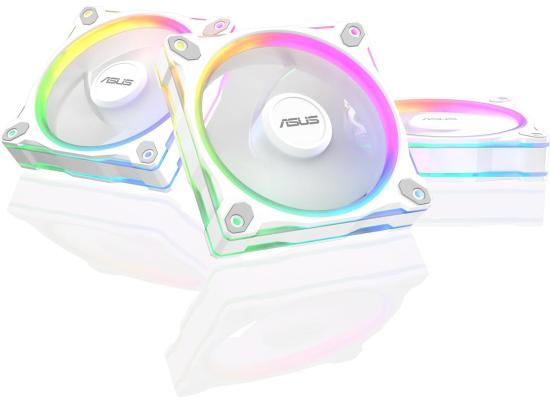 ASUS Prime MR120 aRGB Fan, 1600 RPM Fan Speed, 58 CFM Fan Airflow, Standard Blade, Dual-Sided Lighting, Sleeve Bearing, Triple Pack, White