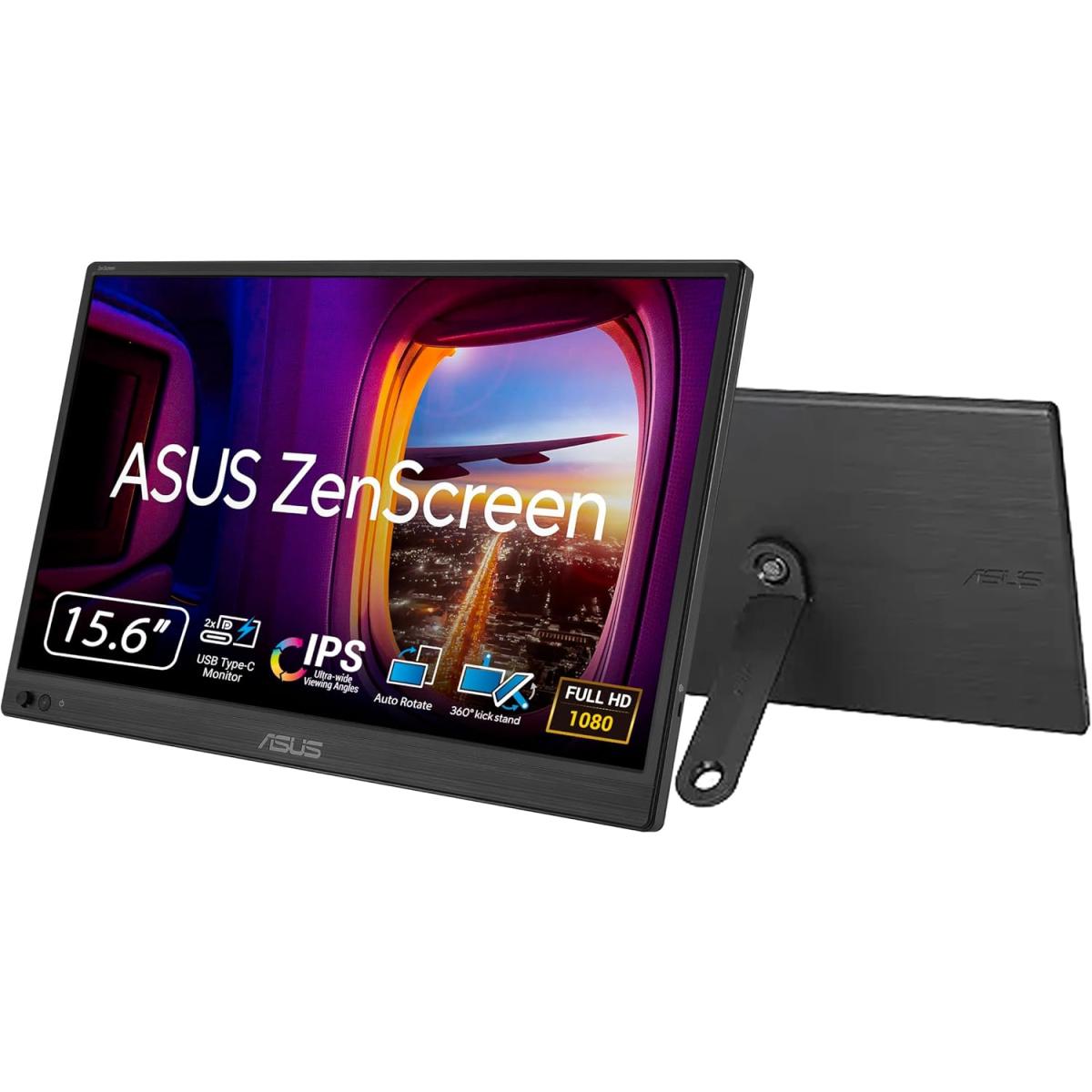 ASUS MB169CK ZenScreen 16\u201d IPS Full HD Portable USB Monitor, Dual USB-C, Mini-HDMI, Eye Care, Flicker Free, Blue Light Filter, Anti-Glare Surface, 360\u00b0 Kickstand,Black