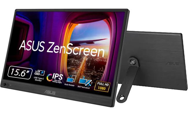 ASUS MB169CK ZenScreen 16” IPS Full HD Portable USB Monitor , Dual USB-C, Mini-HDMI, Eye Care, Flicker Free, Blue Light Filter, Anti-Glare Surface, 360° Kickstand,Black