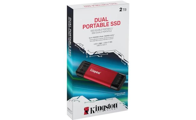 Kingston 2TB Dual USB-A & C Portable SSD Durable Metal Casing Up to 1050MB/s USB 3.2 Gen 2 support Windows, macOS, Linux , Chrome , Android™, iOS/iPadOS