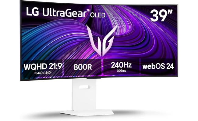 LG 39GX90SA-W UltraGear™ Smart 39” OLED Curved 800R 2K 240Hz 0.03ms HDR True Black 400 webOS 24 AI Picture & Sound G-SYNC Compatible HDMI 2.1 & USB C Adjustable Stand  - White