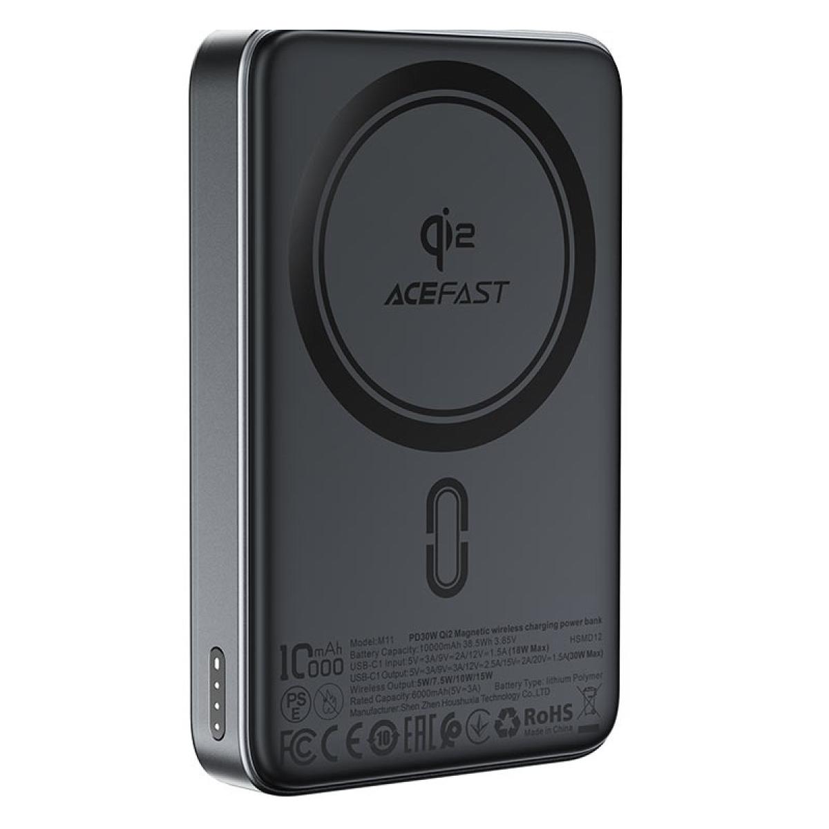 ACEFAST M11 10000mAh Qi2 15W Magnetic Wireless Charging Power Bank Fast Charging For iPhone 16/15 USB C PD30W Extra Battery Travel - Black