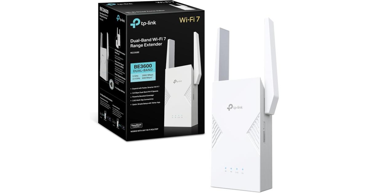 Tp-Link RE235BE BE3600 ثنائي النطاق Wi-Fi 7 Range Extender 2.5G منفذ إيثرنت متعدد جيجابت EasyMesh يعمل مع جميع أجيال وأجهزة Wi-Fi