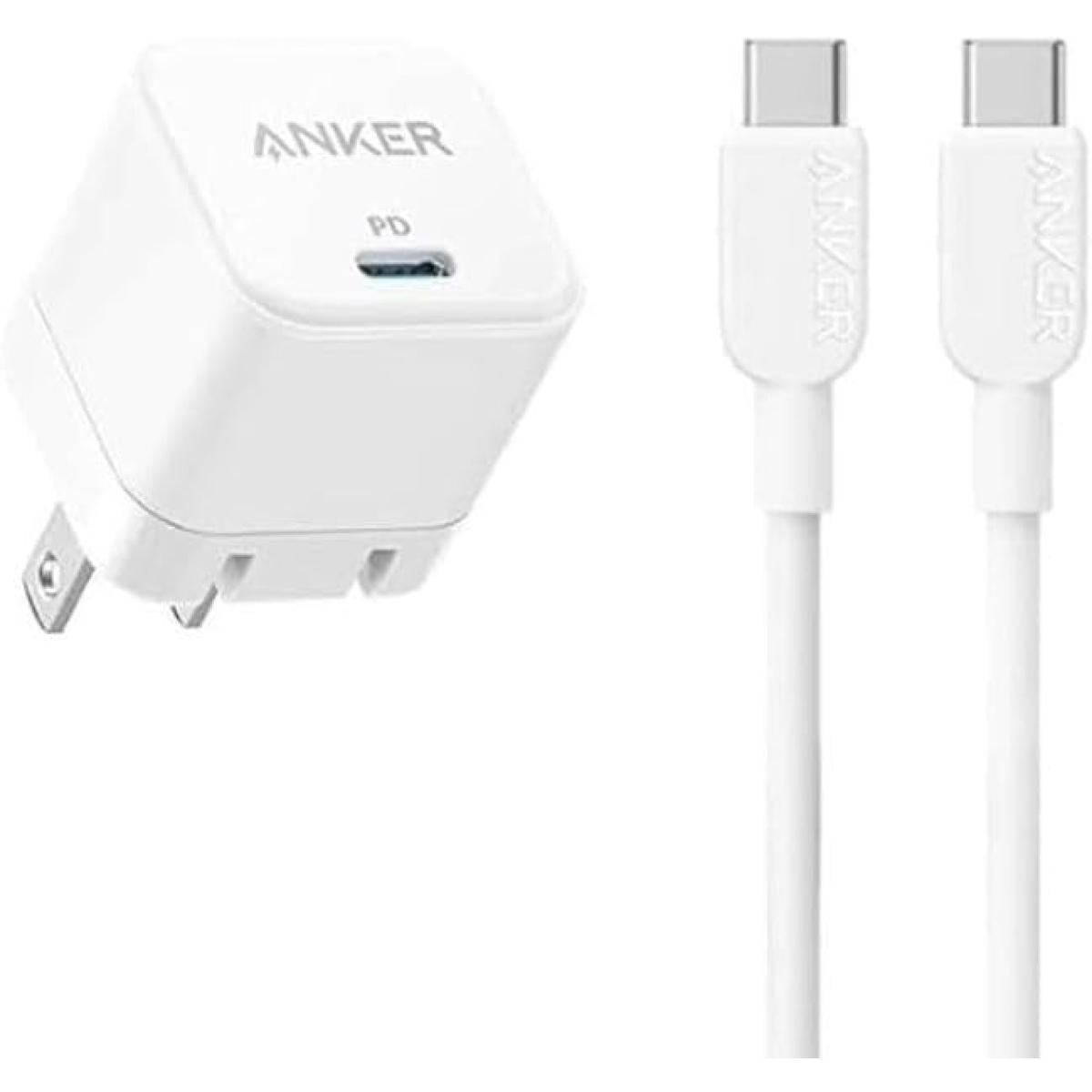 Anker USB-C Fast Charger 20W with Foldable Plug + USB-C to USB-C Cable – Compact Power Adapter for iPhone 15 Series, Galaxy, Pixel, iPad & More – White