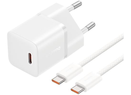 Baseus GaN5 Fast Charger (mini) 1C 20W EU Moon White (With: Baseus Dynamic 3 Series Fast Charging Data Cable Type-C to Type-C 100W 1m Moon White) product thumbnail 2
