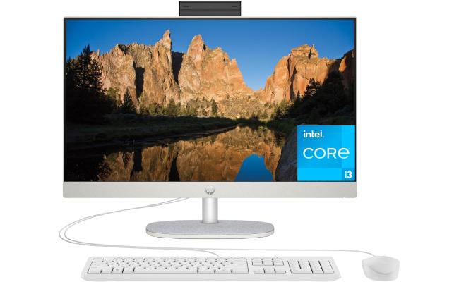 HP All-in-One 24-cr0044ne PC (2024) NEW 13Gen Intel Core i3 6-Cores w/ 24" IPS Full HD 99% sRGB NONE Touch Display - White