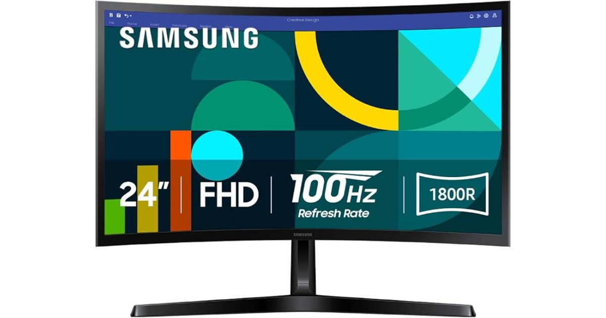 سامسونج 24 بوصة Essential S3 (D362) Full HD 1800R منحني 100 هرتز، وضع الألعاب، راحة العين المتقدمة، منافذ HDMI وD-sub، أسود