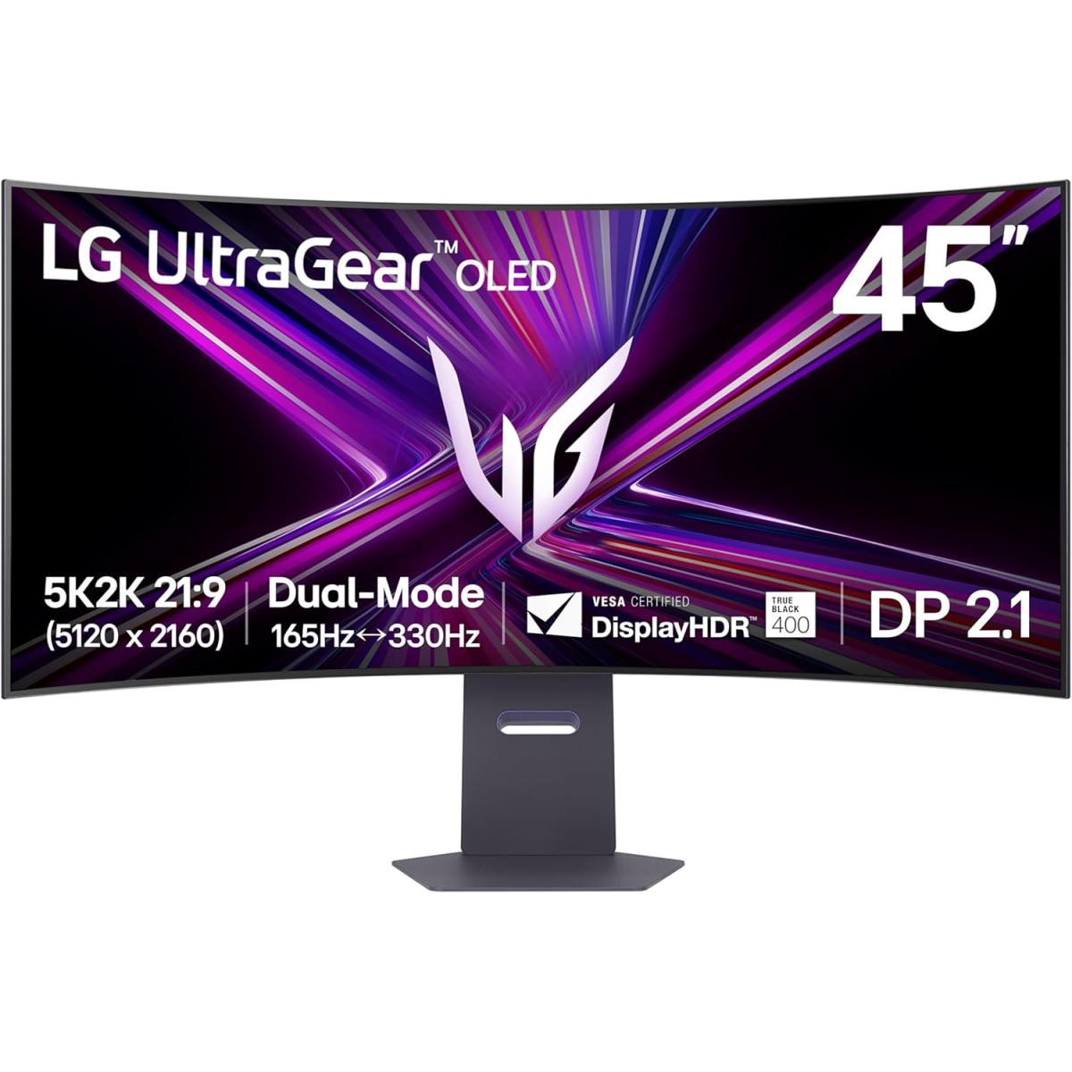 LG 45GX950A UltraGear™ 45” OLED Curved 800R Dual Mode (5K 165Hz or FHD 330Hz) 0.03ms HDR True Black 400 G-SYNC Compatible HDMI 2.1 & USB C Adjustable Stand - Black