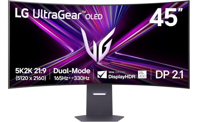 LG 45GX950A UltraGear™ 45” OLED Curved 800R Dual Mode (5K 165Hz or FHD 330Hz) 0.03ms HDR True Black 400 G-SYNC Compatible HDMI 2.1 & USB C Adjustable Stand  - Black