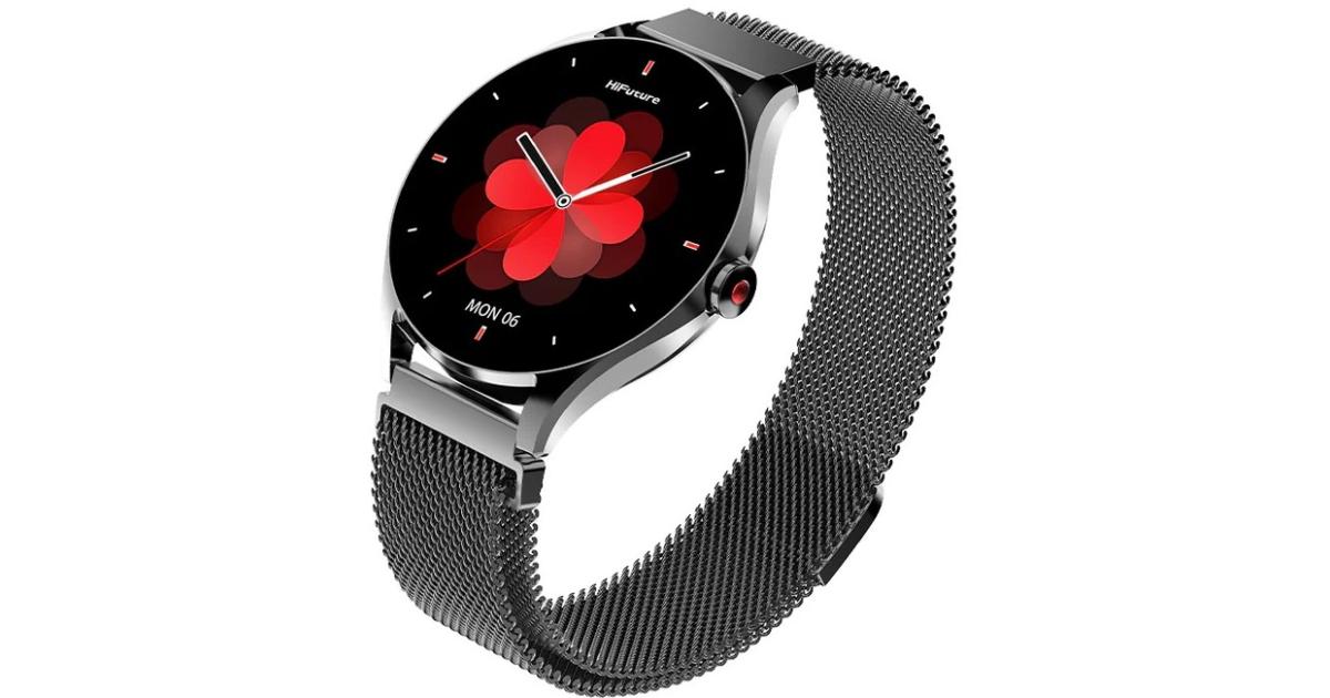 ساعة ذكية HiFuture Aura 2 Woman Bluetooth 5.3، شاشة Amoled 1.32 بوصة، مقاومة للماء IP68، بطارية 270 مللي أمبير، توفر ما يصل إلى 7 أيام، أكثر من 100 وضع رياضي، مراقبة معدل ضربات القلب والنوم - أسود