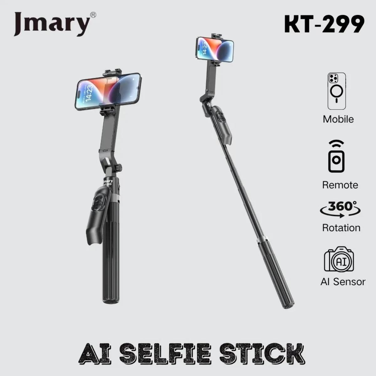 Jmary KT-299 Rotation Smart Tripods Al Face Sensor Selfie Stick Tripod Upto 1.8 Meter long 360° Horizontal - Black