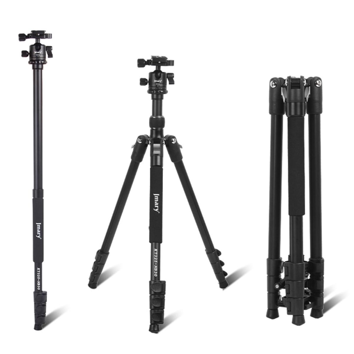 JMARY KT325-NB30 1.6m Aluminum Alloy Cell Phone Tripod Stand for SLR, Action Camera Rotating Portable Tripod Holder - Black