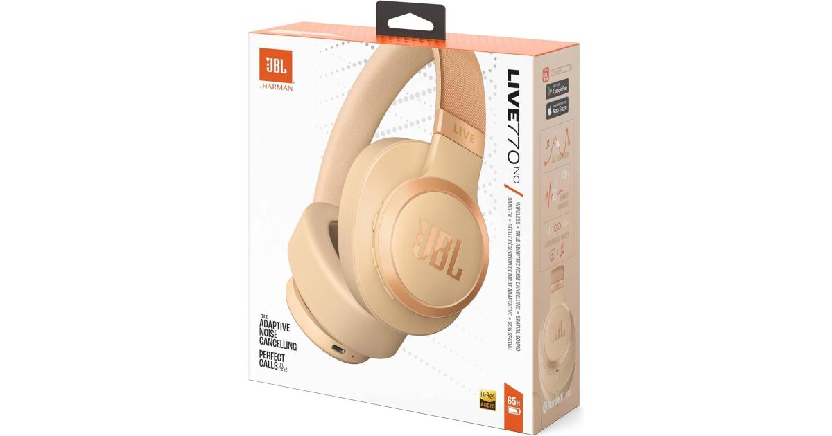سماعات JBL Live 770NC - Wireless Over-Ear with True Adaptive Noise Cancelling with Smart Ambient, Up to 65 Hours of Battery Life, Comfort-fit Fabric Headband & Carrying Pouch (Sandstone)