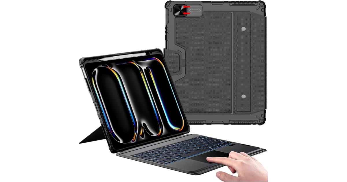حافظة Nillkin لجهاز iPad Pro 11 بوصة مع لوحة مفاتيح (M4)، لوحة مفاتيح iPad Magic بإضاءة خلفية عربية / إنجليزية قابلة للفصل مع لوحة تتبع متعددة اللمس، حافظة iPad Pro 11 بوصة مع حامل قلم وغطاء كاميرا، حافظة واقية - أسود