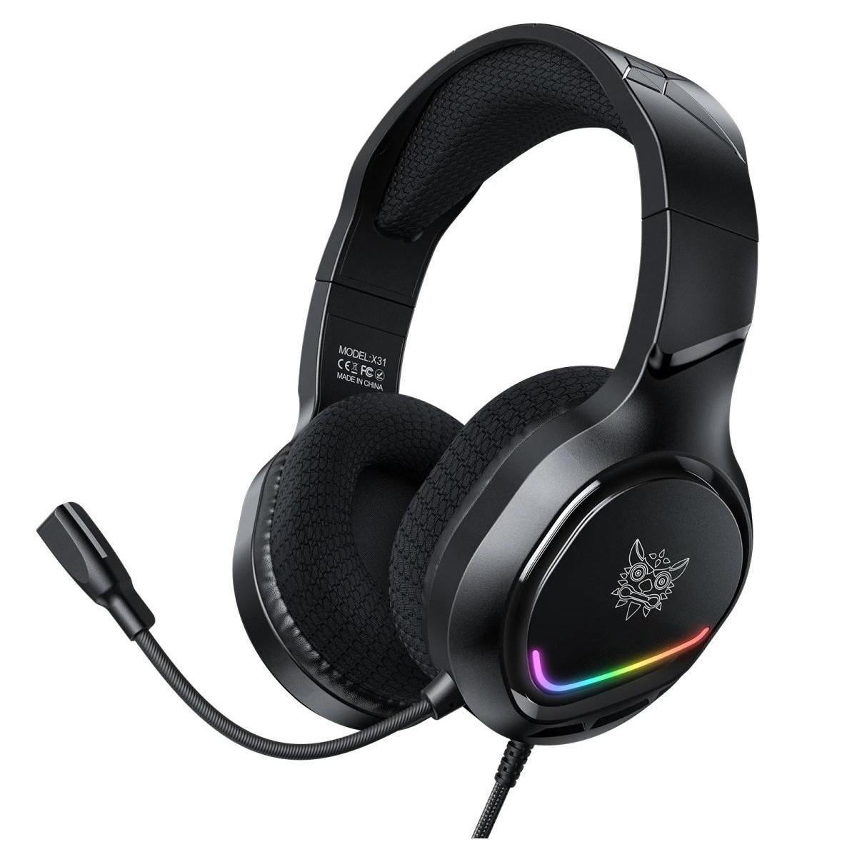 ONIKUMA X31 Wired Headphone with RGB Colorful Lighting Surround Sound Over-Ear Wired Headset Gamer for PC Gaming Xbox - Black