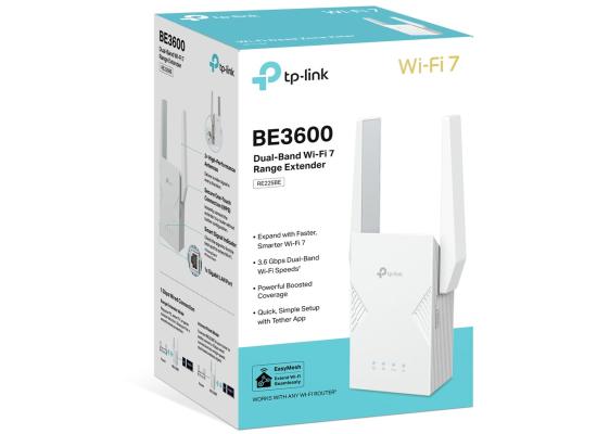 Tp-Link RE225BE BE3600 Dual-Band Wi-Fi 7 Range Extender Gigabit Ethernet Port EasyMesh Works with all Wi-Fi Generations & Devices