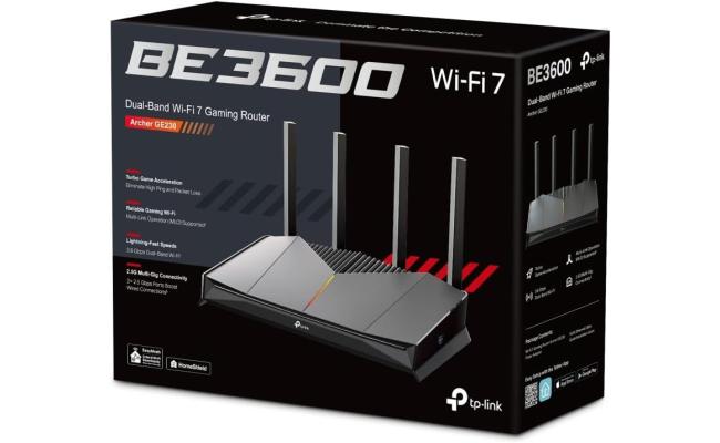 TP-Link Archer GE230 BE3600 Dual-Band Wi-Fi 7 Router, 2x 2.5G LAN Ports, Quad-Core CPU, RGB Lighting, 5GHz 2882 Mbps & 2.4GHz Wi-Fi Speed, 688 Mbps 3.6 Gbps Wi-Fi 7, Black