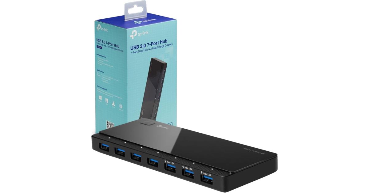 موزع منافذ (USB Hub) TP-Link UH700 , 1.5A Fast Charging 7-Port Docking Station, 10x Data Transfer Speed up to 5Gbps, 12V/2.5A Power Adapter and 1m USB 3.0 Cable, Compatible with Windows, Mac OS X and Linux systems