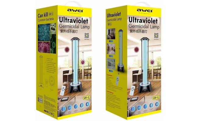 Awie Ultraviolet Germicidal UV Lamp 220V 38W Sterilization with Three-Step Timing Remote Control for Household Disinfection Living Room Bedroom Household
