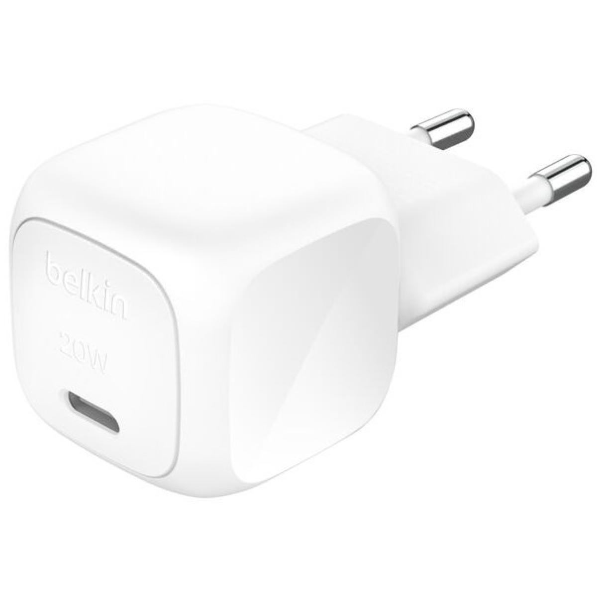 Belkin BoostCharge Compact 20W USB-C PD Fast Charging AC Charger for All iPhone 16 and iPhone 15 Models Samsung Galaxy S25, iPad, AirPods, and More - White