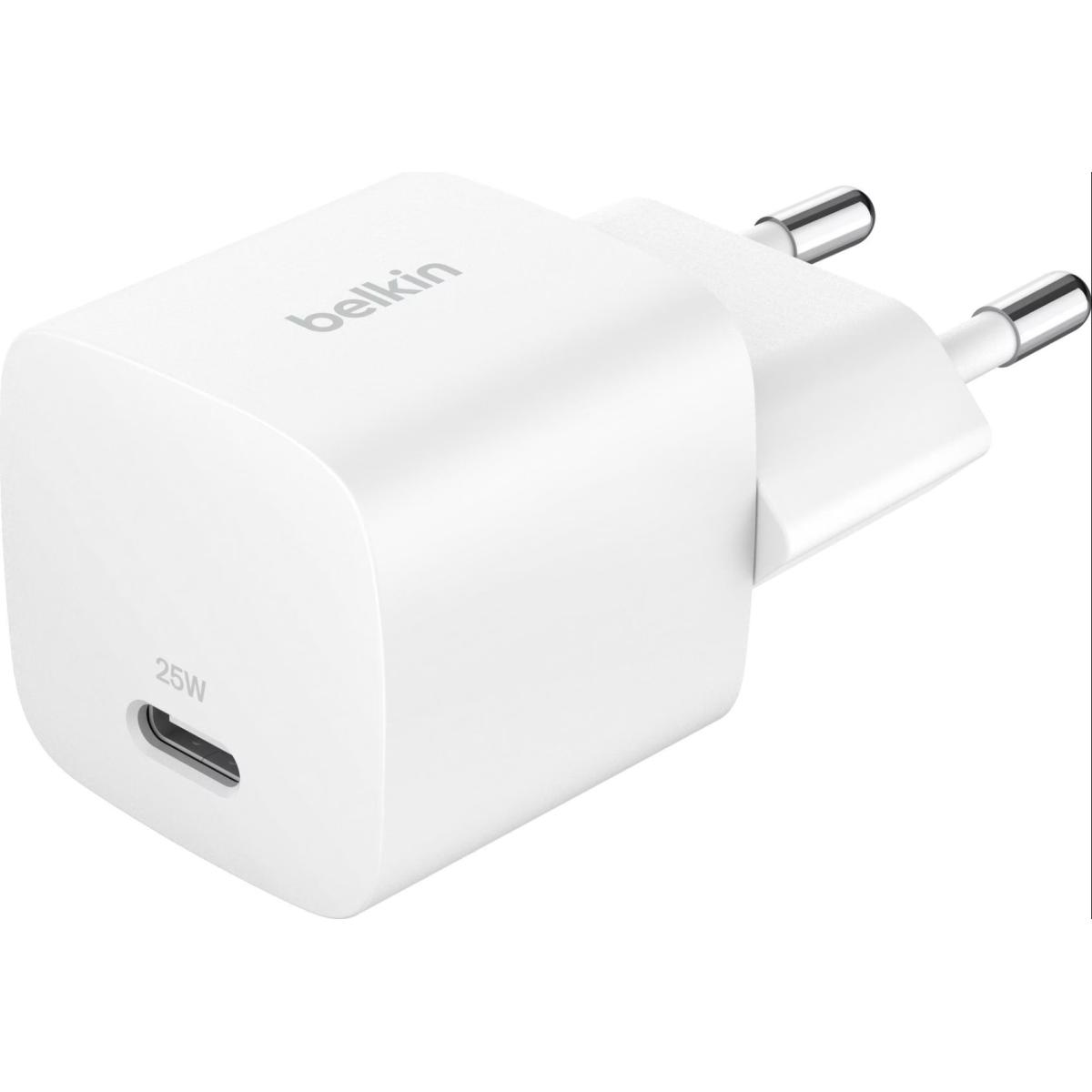 Belkin BoostCharge Compact 25W USB-C PD Fast Charging AC Charger for All iPhone 16 and iPhone 15 Models Samsung Galaxy S25, iPad, AirPods, and More - White